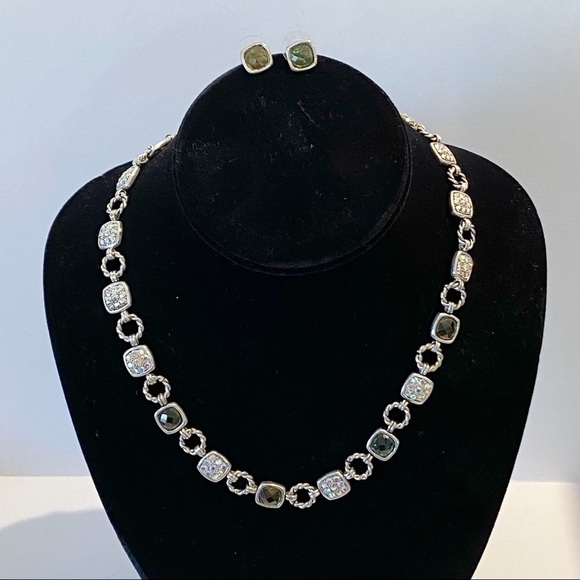 Jewelry Set Rhinestones Topaz SilverTone Necklace/Earrings Contemporary - Picture 4 of 8